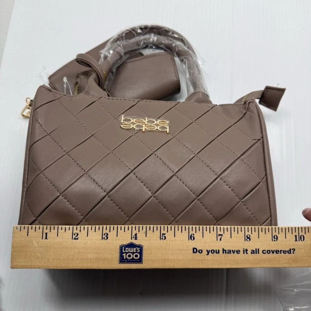 Bebe Everett Small Satchel Taupe Quilted Crossbody Handbag Purse NWT Wome